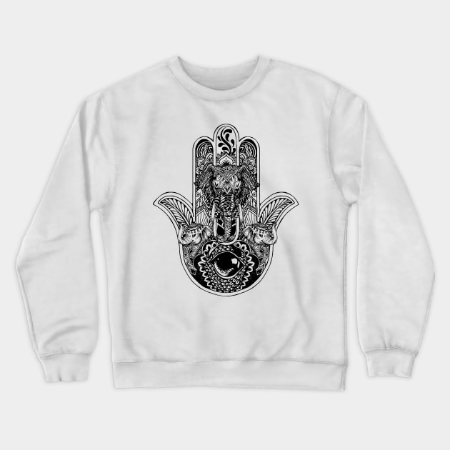 Hamsa Hand Elephant Crewneck Sweatshirt by huebucket